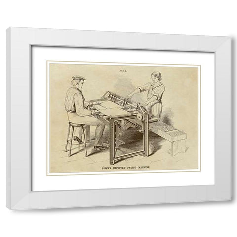 Towns Improved Paging Machine White Modern Wood Framed Art Print with Double Matting by Inventions