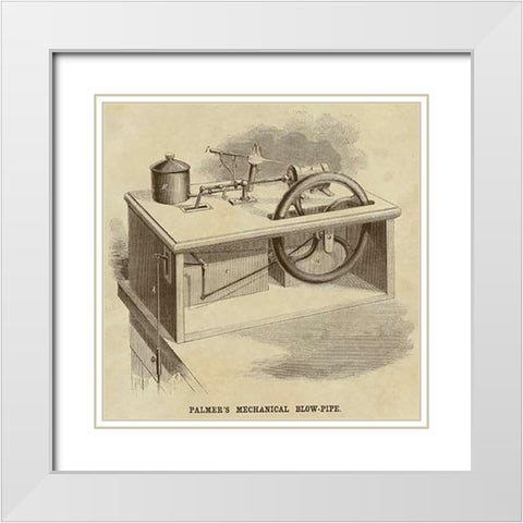 Palmers Mechanical Blow Pipe White Modern Wood Framed Art Print with Double Matting by Inventions