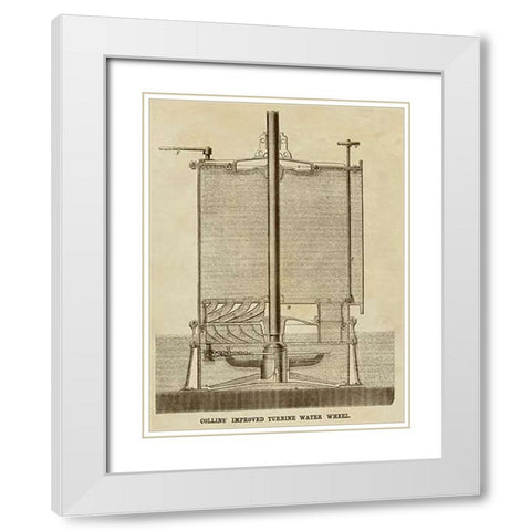 Collins Improved Turbine Water Wheel White Modern Wood Framed Art Print with Double Matting by Inventions