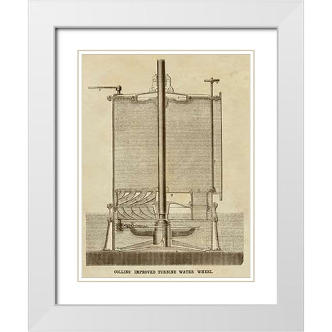 Collins Improved Turbine Water Wheel White Modern Wood Framed Art Print with Double Matting by Inventions