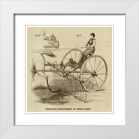 Stoddards Improvement in Horse Rakes White Modern Wood Framed Art Print with Double Matting by Inventions