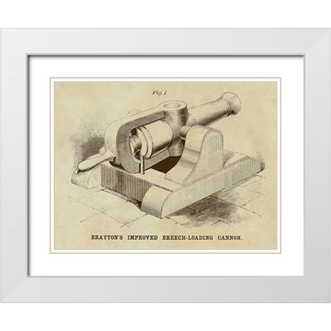 Braytons Improved Breech-loading Cannon White Modern Wood Framed Art Print with Double Matting by Inventions