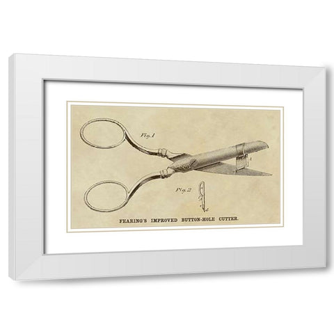 Fearing Improved Button-hole Cutter White Modern Wood Framed Art Print with Double Matting by Inventions