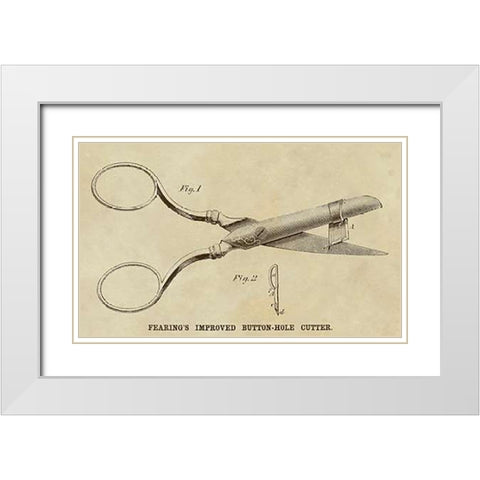 Fearing Improved Button-hole Cutter White Modern Wood Framed Art Print with Double Matting by Inventions