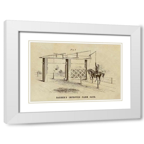 Barbers Improved Farm Gate White Modern Wood Framed Art Print with Double Matting by Inventions