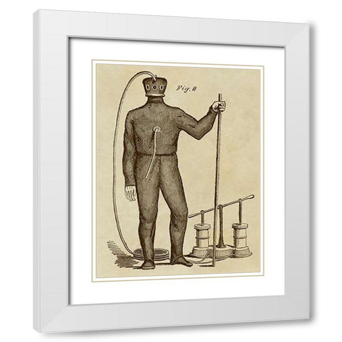 Diving Gear with Suit and Air Pump White Modern Wood Framed Art Print with Double Matting by Inventions