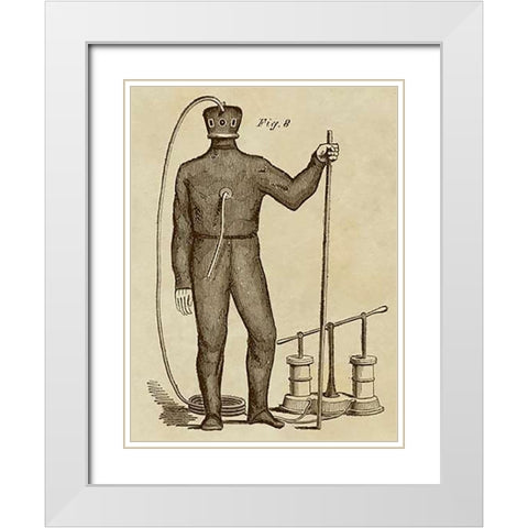 Diving Gear with Suit and Air Pump White Modern Wood Framed Art Print with Double Matting by Inventions