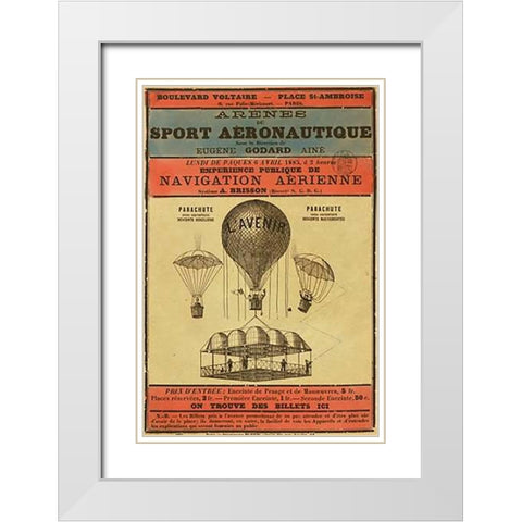 Broadside Announcement of a Balloon Ascension White Modern Wood Framed Art Print with Double Matting by Inventions