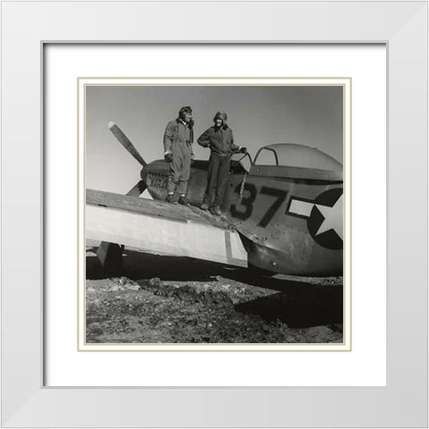 Toni Frissell with Major George S. Spanky Roberts at Ramitelli, Italy, March, 1945 White Modern Wood Framed Art Print with Double Matting by Inventions