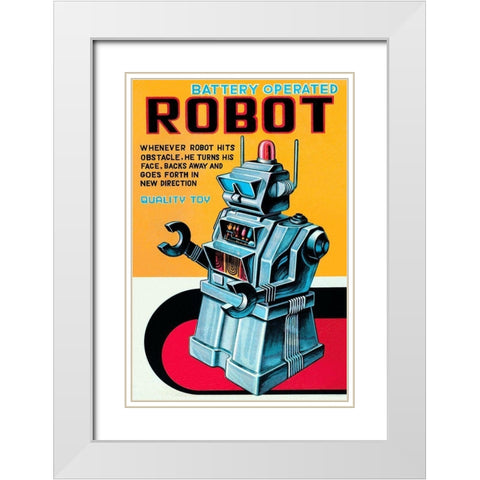 Battery Operated Robot White Modern Wood Framed Art Print with Double Matting by Retrobot