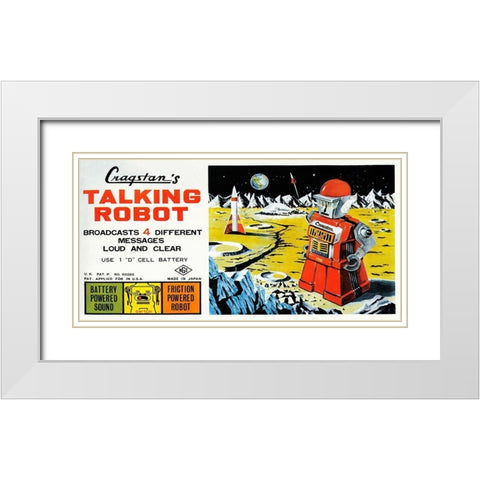 Cragstan Talking Robot White Modern Wood Framed Art Print with Double Matting by Retrobot