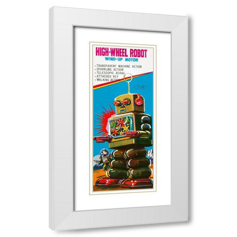 High-Wheeled Robot White Modern Wood Framed Art Print with Double Matting by Retrobot