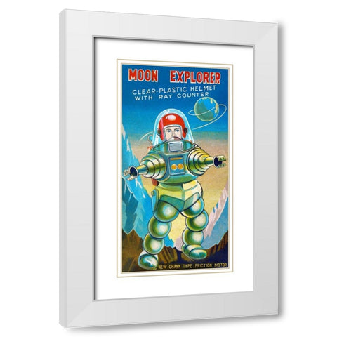 Moon Explorer White Modern Wood Framed Art Print with Double Matting by Retrobot