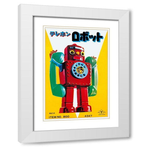 Telephone Robot White Modern Wood Framed Art Print with Double Matting by Retrobot