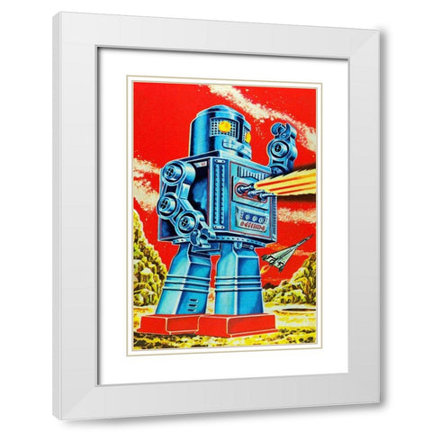 Robo - Movido a Pilhas White Modern Wood Framed Art Print with Double Matting by Retrobot