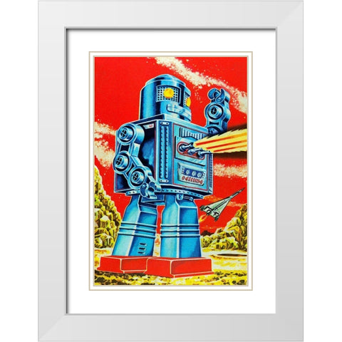 Robo - Movido a Pilhas White Modern Wood Framed Art Print with Double Matting by Retrobot