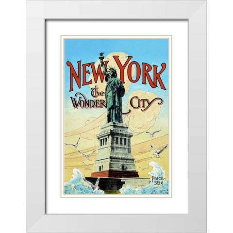 New York; The Wonder City White Modern Wood Framed Art Print with Double Matting by Retrotravel