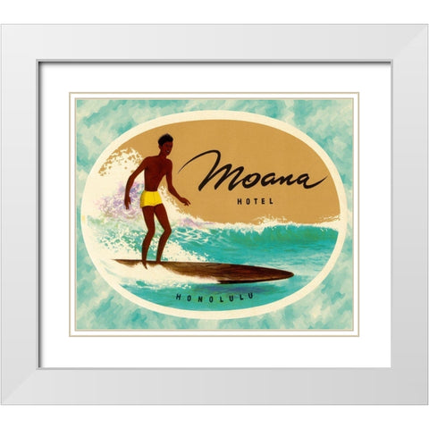 Moana Hotel Luggage Label White Modern Wood Framed Art Print with Double Matting by Retrotravel