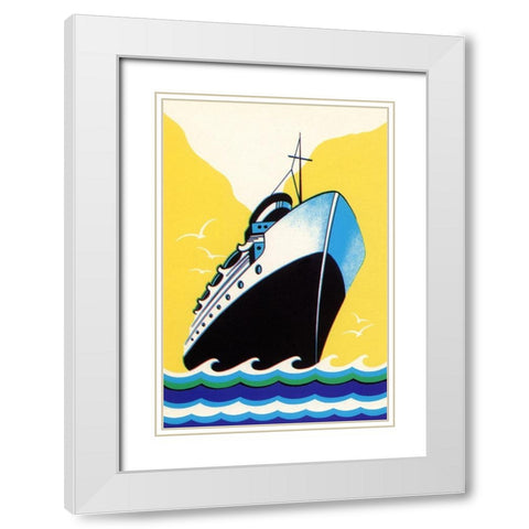Steamship Cruise liner Boom Label White Modern Wood Framed Art Print with Double Matting by Retrotravel