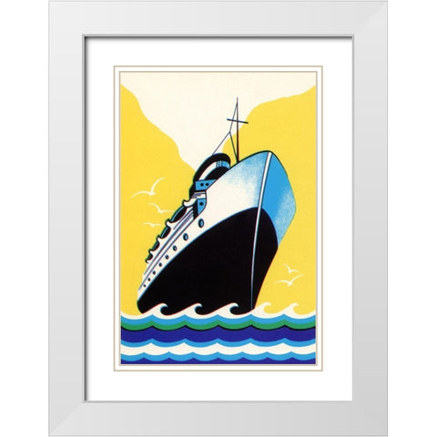Steamship Cruise liner Boom Label White Modern Wood Framed Art Print with Double Matting by Retrotravel