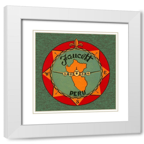 Faucett Aviation Airline Luggage Label White Modern Wood Framed Art Print with Double Matting by Retrotravel