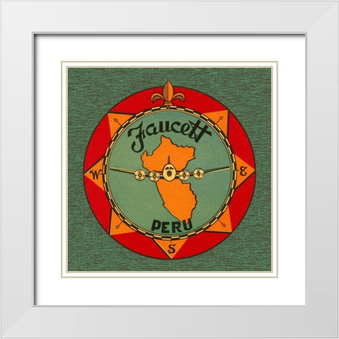 Faucett Aviation Airline Luggage Label White Modern Wood Framed Art Print with Double Matting by Retrotravel