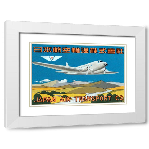 Japan Air Transport Label White Modern Wood Framed Art Print with Double Matting by Retrotravel