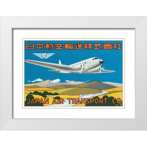 Japan Air Transport Label White Modern Wood Framed Art Print with Double Matting by Retrotravel