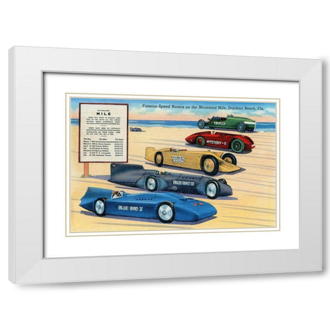 Famous Speed Racers on the Measured Mile White Modern Wood Framed Art Print with Double Matting by Retrotravel