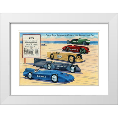 Famous Speed Racers on the Measured Mile White Modern Wood Framed Art Print with Double Matting by Retrotravel