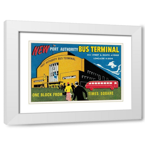 New Port Authority Bus Terminal White Modern Wood Framed Art Print with Double Matting by Retrotravel