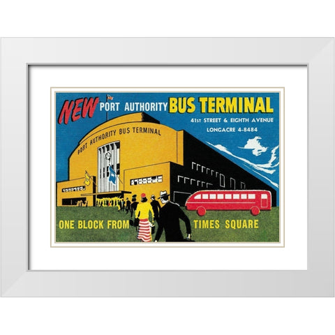 New Port Authority Bus Terminal White Modern Wood Framed Art Print with Double Matting by Retrotravel