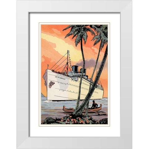City of Honolulu White Modern Wood Framed Art Print with Double Matting by Retrotravel