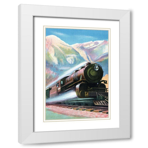 Steaming Full Speed Ahead White Modern Wood Framed Art Print with Double Matting by Retrotravel