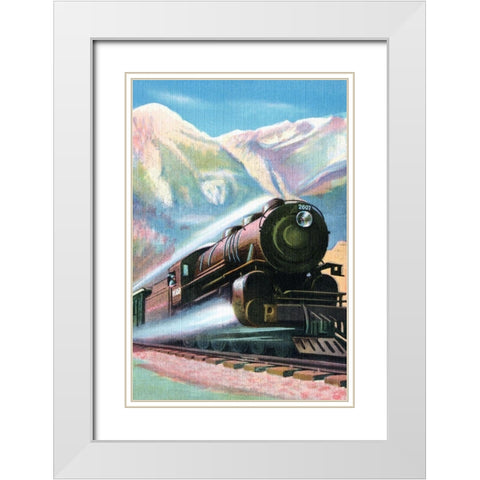 Steaming Full Speed Ahead White Modern Wood Framed Art Print with Double Matting by Retrotravel