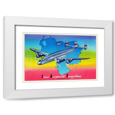 Linea Aeropostal Venezolana; The Venezuelan Airline White Modern Wood Framed Art Print with Double Matting by Retrotravel