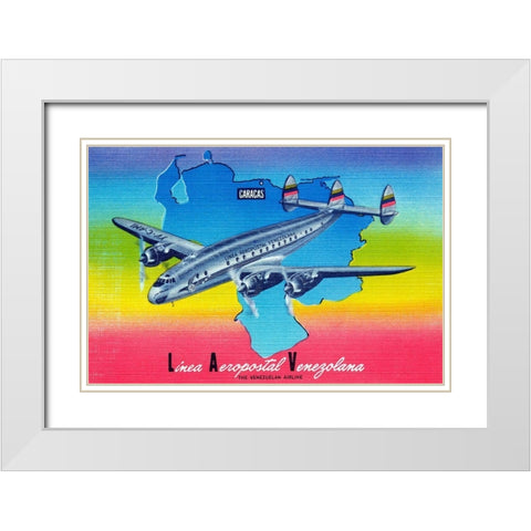 Linea Aeropostal Venezolana; The Venezuelan Airline White Modern Wood Framed Art Print with Double Matting by Retrotravel