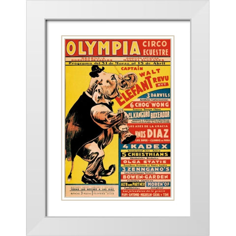 Olympia Circo Ecuestre - Olympia Circus White Modern Wood Framed Art Print with Double Matting by Vintage Elephant