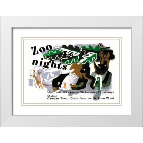 Zoo Nights White Modern Wood Framed Art Print with Double Matting by Vintage Elephant