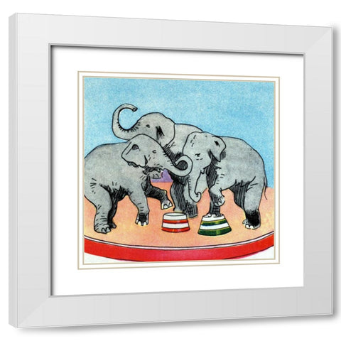 Three Elephants White Modern Wood Framed Art Print with Double Matting by Vintage Elephant