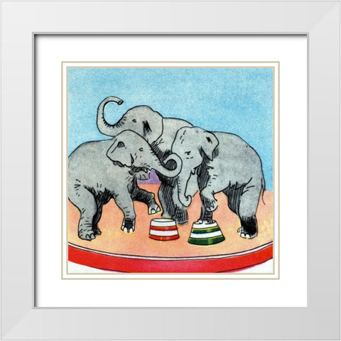 Three Elephants White Modern Wood Framed Art Print with Double Matting by Vintage Elephant