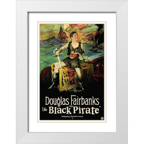 Movie Poster: Douglas Fairbanks - The Black Pirate White Modern Wood Framed Art Print with Double Matting by Illustrator, Unknown 20th Century American