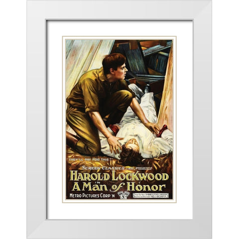 Movie Poster: Harold Lockwood - A Man of Honor White Modern Wood Framed Art Print with Double Matting by Illustrator, Unknown 20th Century American