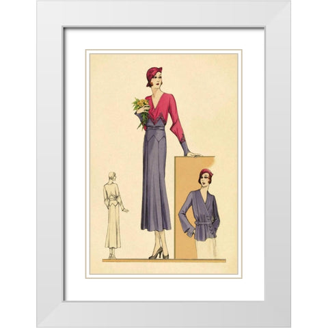 Sunday Dress in Periwinkle and Magenta White Modern Wood Framed Art Print with Double Matting by Vintage Fashion