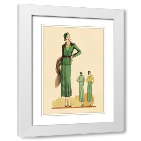Sophisticated Green Suit with Stole White Modern Wood Framed Art Print with Double Matting by Vintage Fashion