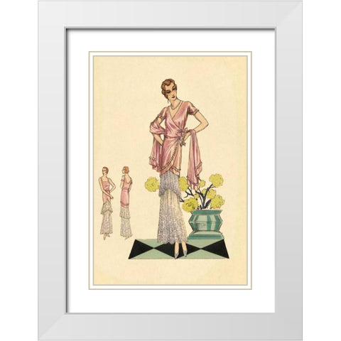 Party Dress in Pink and Blue White Modern Wood Framed Art Print with Double Matting by Vintage Fashion