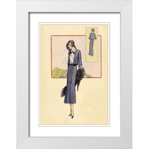Stylish Blue Suit with Stole White Modern Wood Framed Art Print with Double Matting by Vintage Fashion