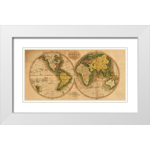 World Map White Modern Wood Framed Art Print with Double Matting by Carey, Matthew