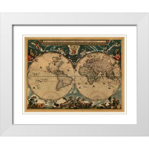 New and Accurate Map of the World White Modern Wood Framed Art Print with Double Matting by Blaeu, Johannes