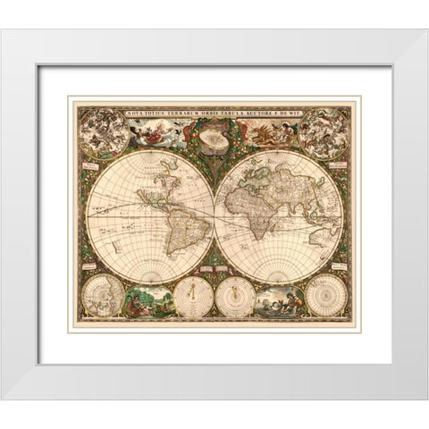 World Map White Modern Wood Framed Art Print with Double Matting by De Wit, Frederick